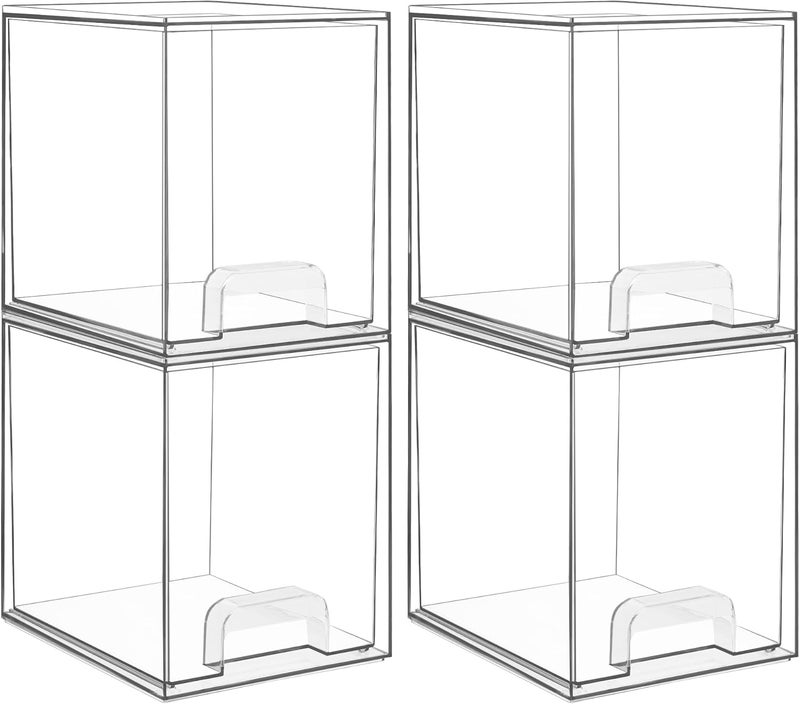 Vtopmart 7.6" H Clear Stackable Storage Drawers, 4 Pack Plastic Organizers Bins for Skincare, Cosmetics,Beauty Supplies,Ideal for Vanity, Bathroom,Kitchen Countertop,Cabinet Organization - Image 1